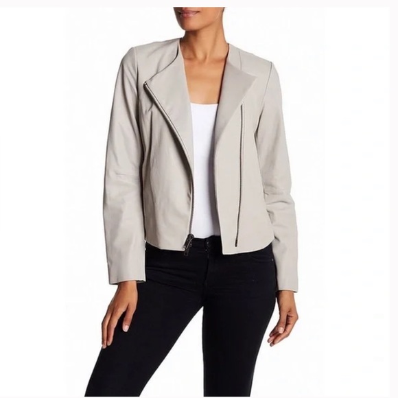 Vince Cross Front Dove Gray Washed-Leather Jacket - Picture 3 of 11